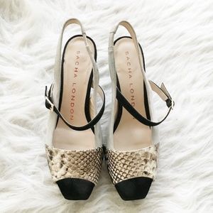 Sacha London Neutral Snake-Print & Black Slingback Heels